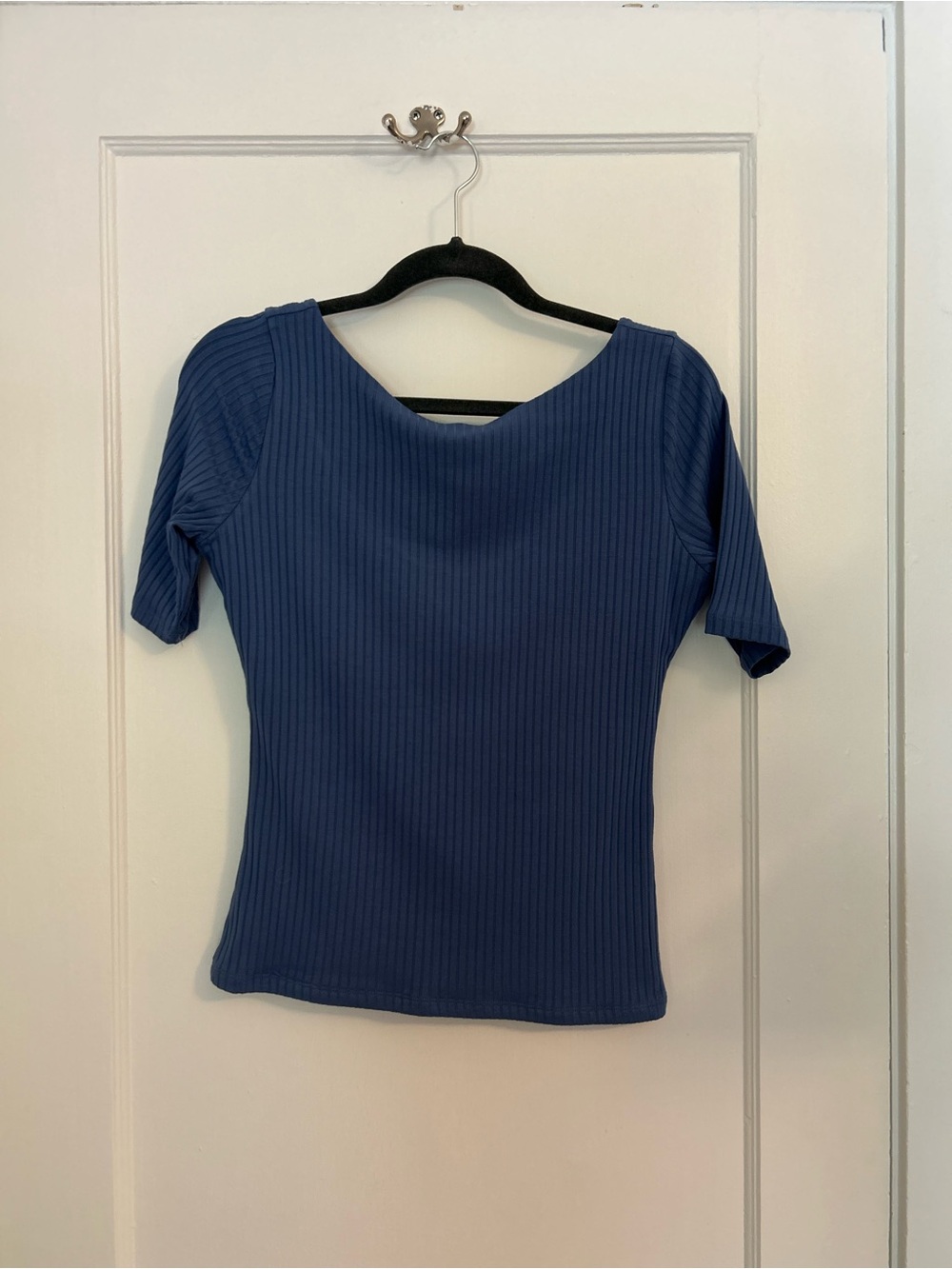 Abercrombie & Fitch Women's Ribbed Short-Sleeve Top in Blue Size Medium